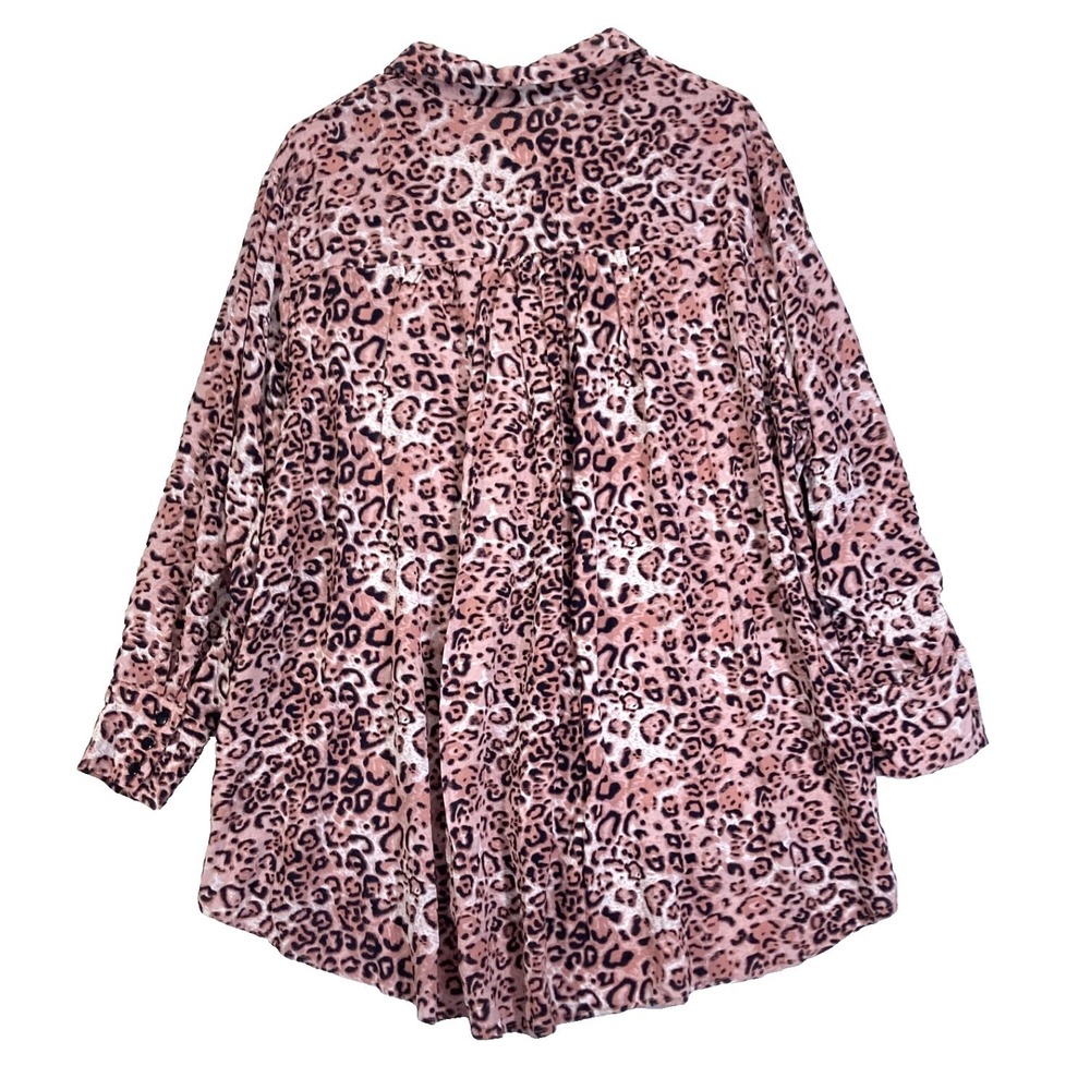Eden & Olivia Pink Cheetah Top Womens 2X Plus Roll Tab Business Casual Button Up